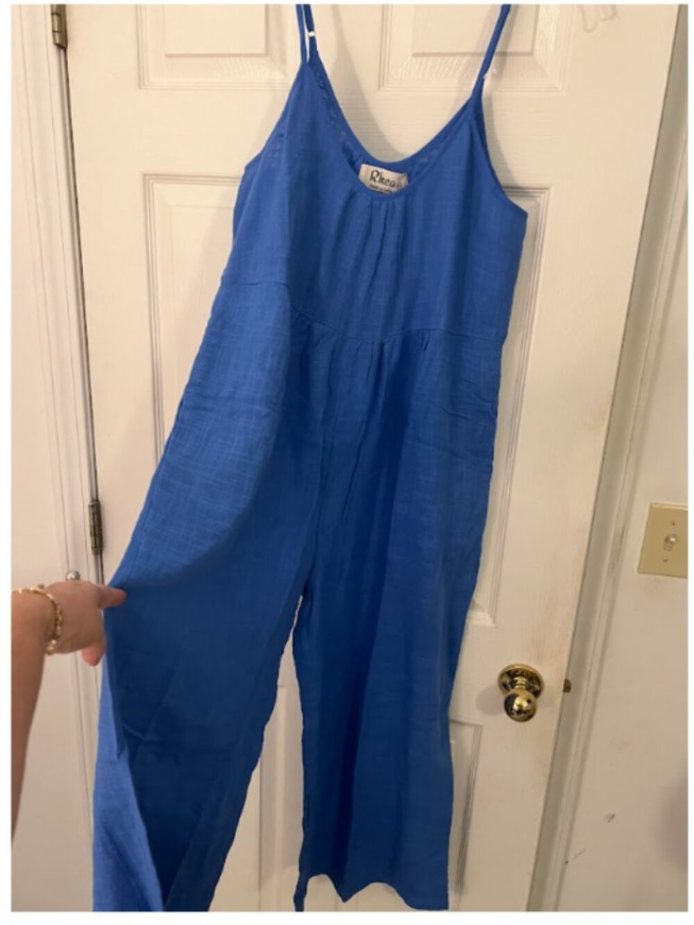 RHEA BLUE cotton overalls jumpsuit adjustable straps wide leg pant NWT L/XL $45